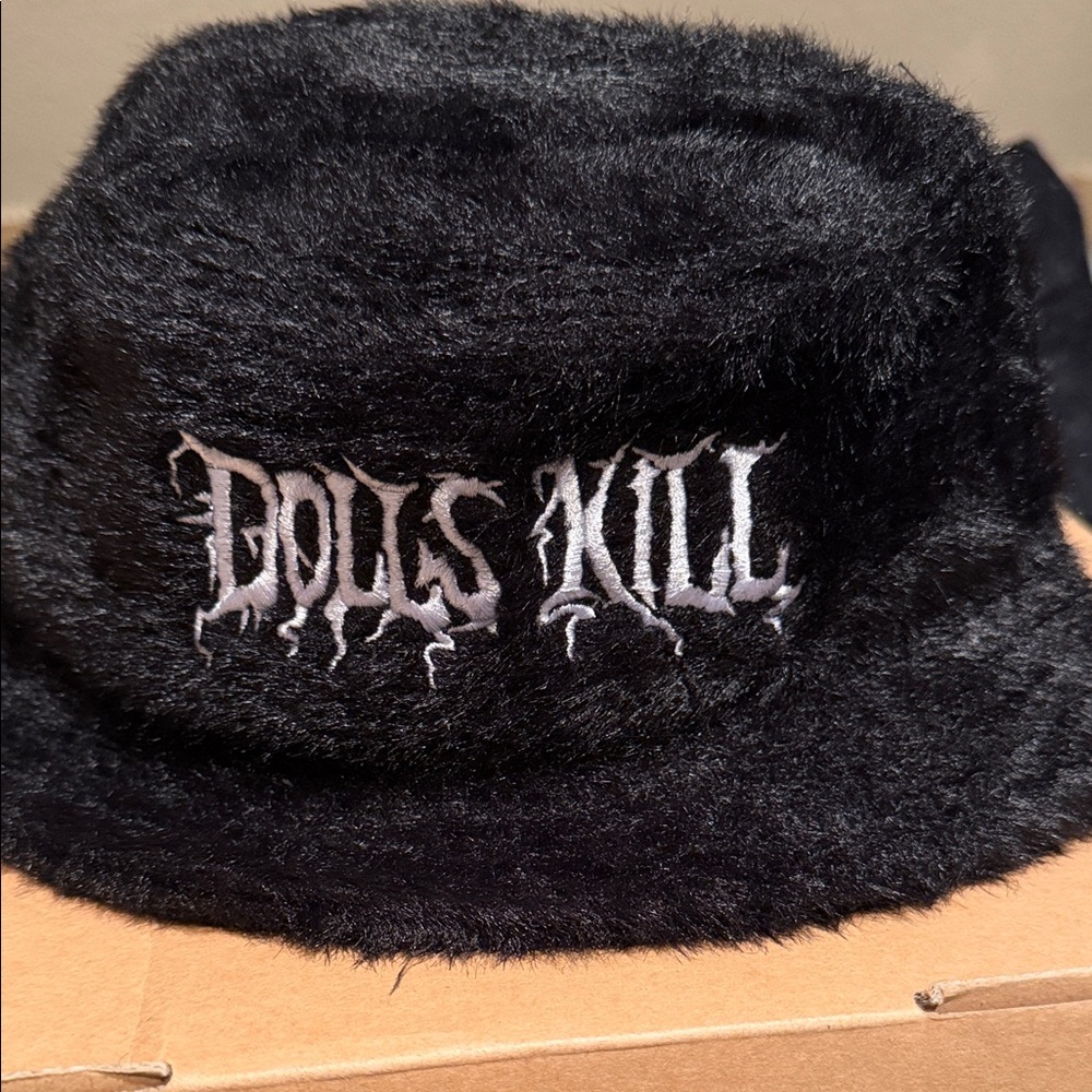 Dolls Kill Black Plush Bucket Hat